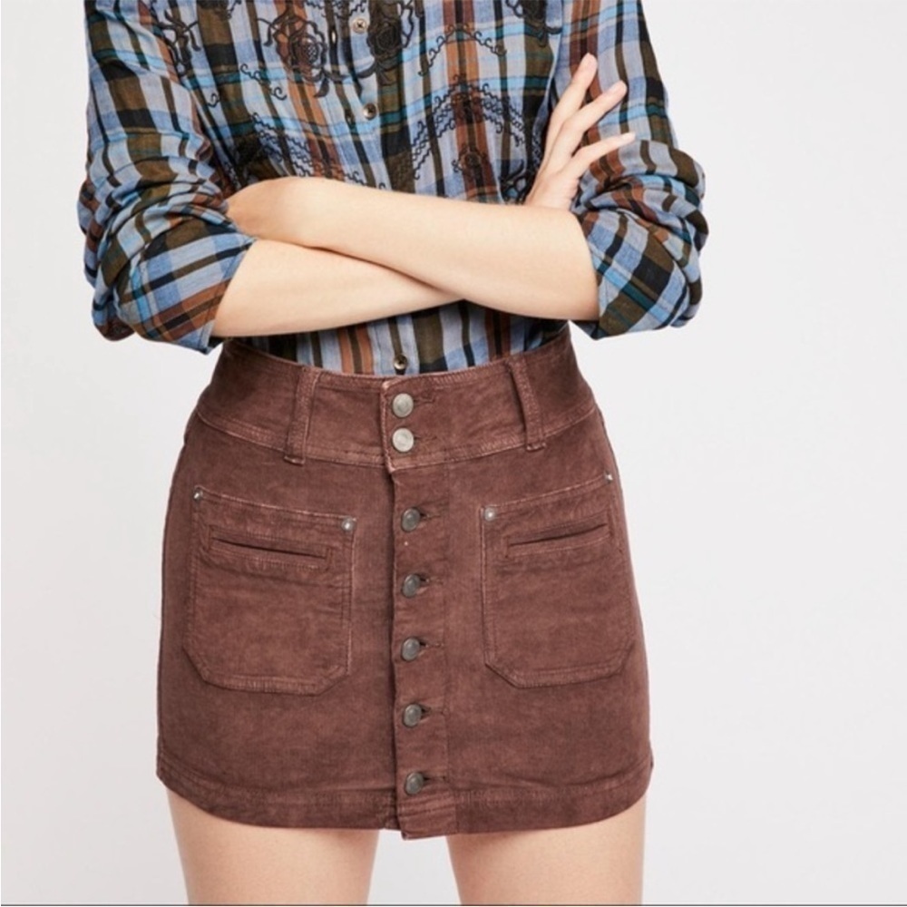 Free People We The Free Joanie Corduroy Button Down Skirt 29 Brown